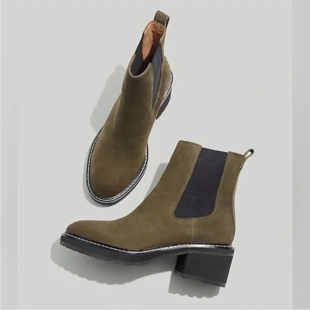 Madewell Carina Platform Leather Chelsea Boot in Cargo Green